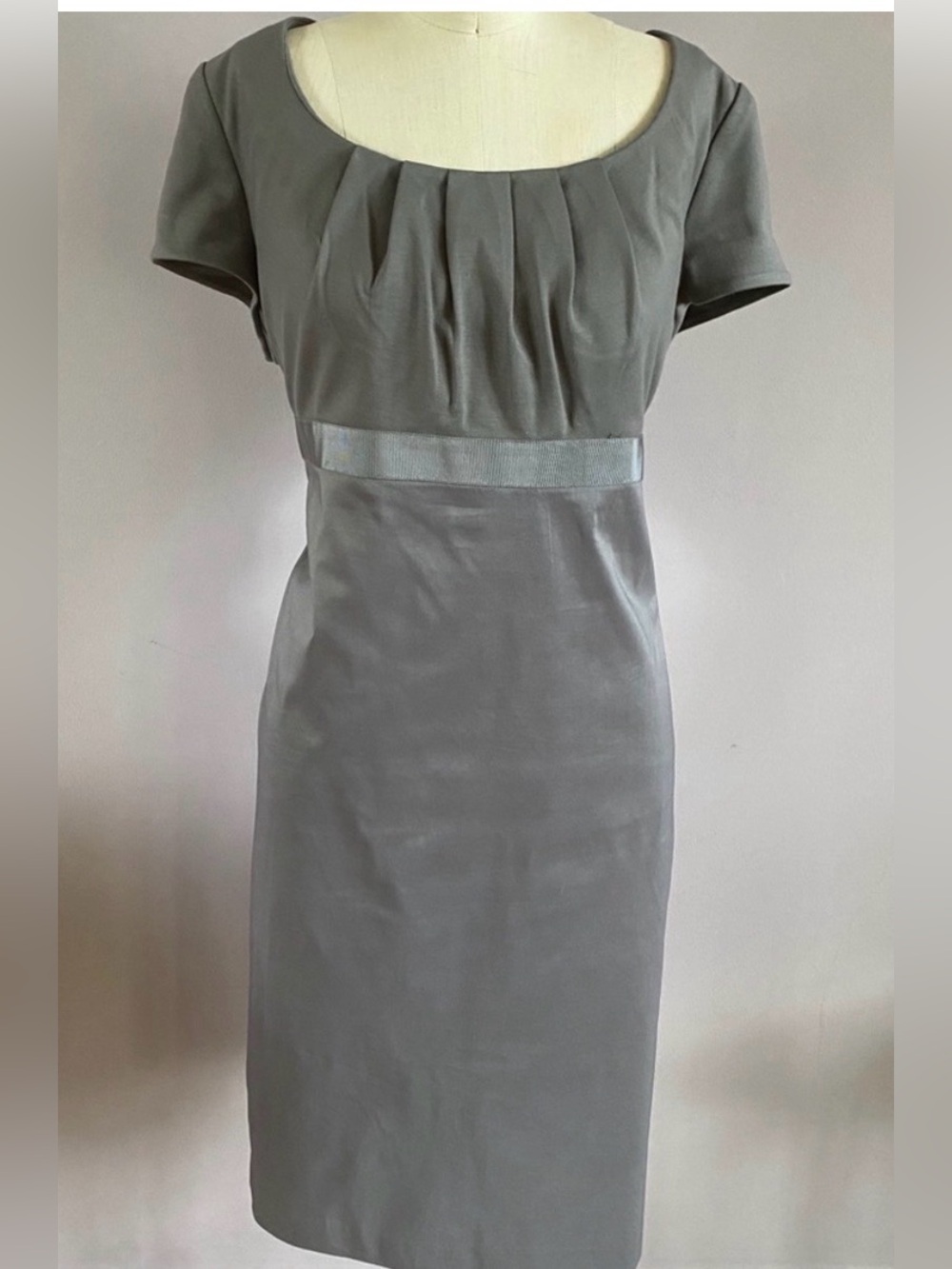 Lands' End Grey Pleated Scoop Neck Sheath Dress